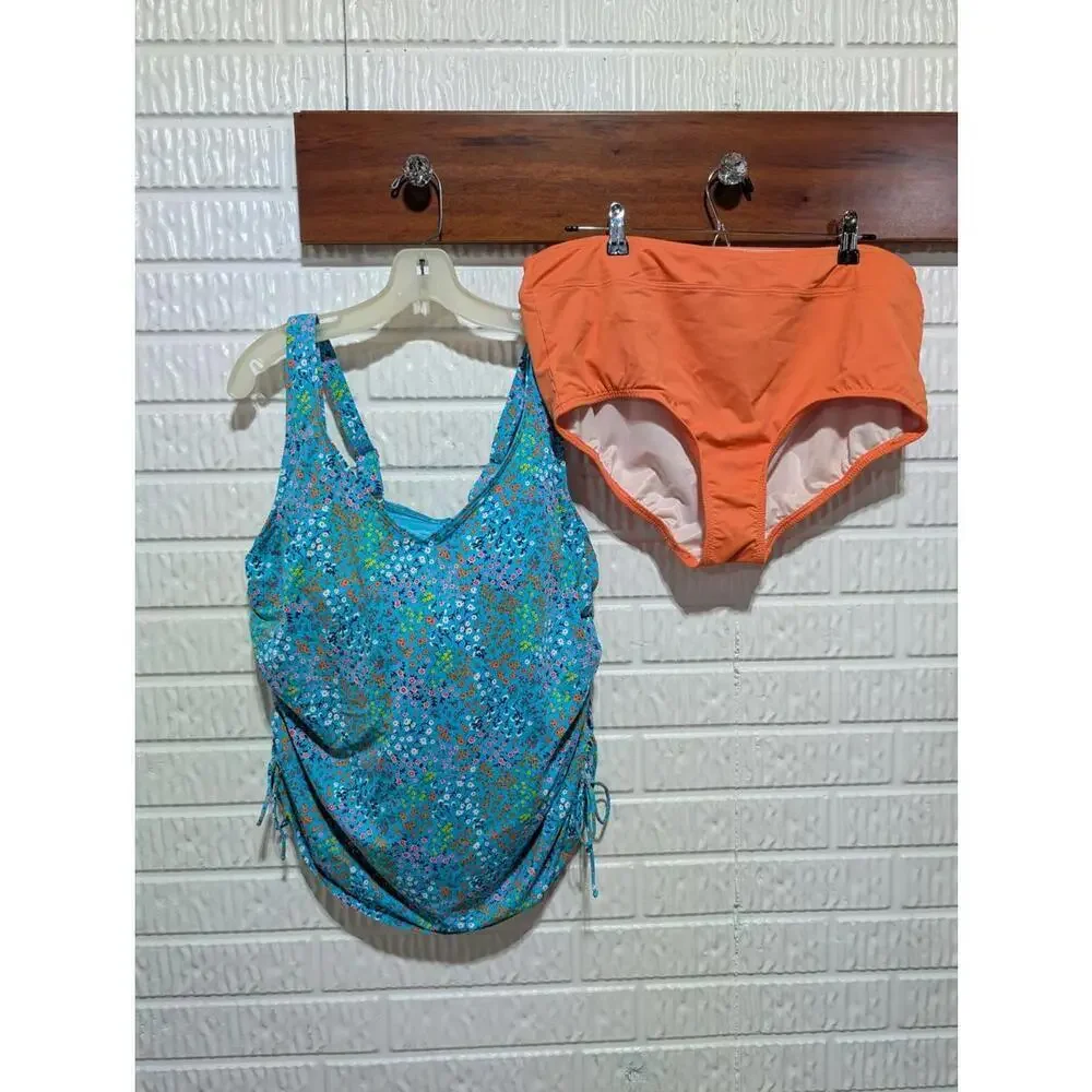 Land's End Floral Printed Two-Piece 18W Swimsuit Set